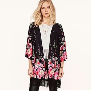 H&M Divided Floral Kimono with tassel fringe